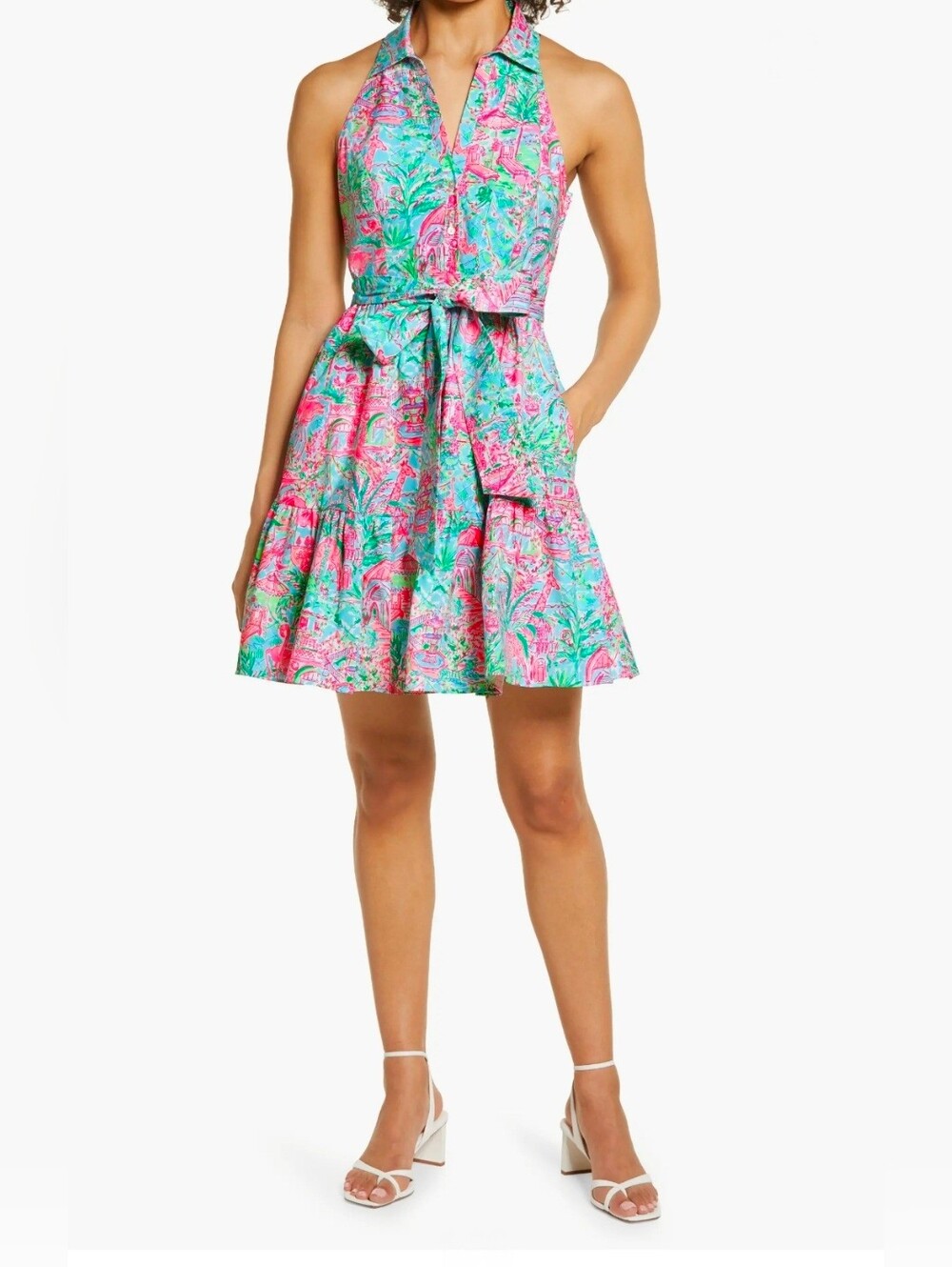 NWT The Lilly Pulitzer Trisha in Bali Blue Spotted on Worth Stretch Shirtdress 8